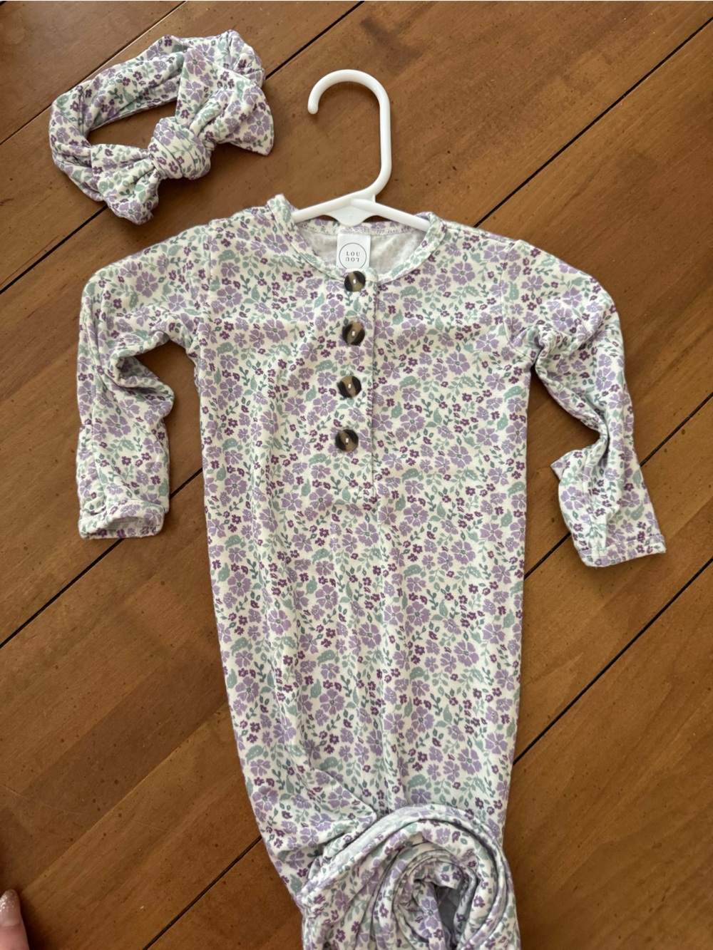 Lou Lou & Company Floral Long-Sleeve knot gown in Lavender - Cute Button Front